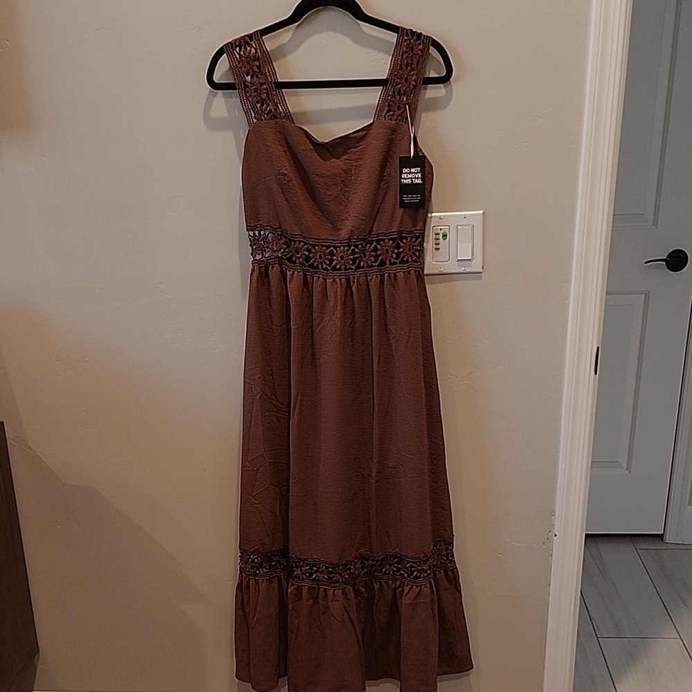 Perfect Summer Cutout Detail Brown Sleeveless Dress